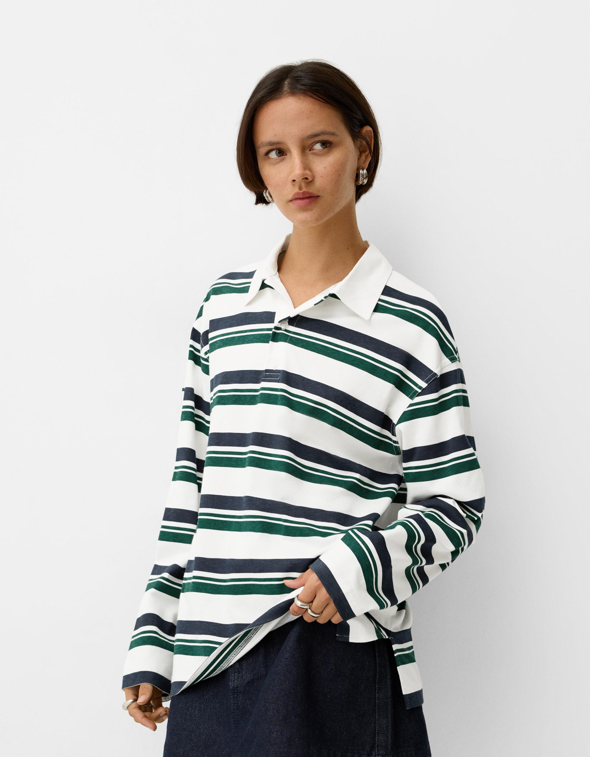 Bershka Langarmshirt Mit Polokragen Damen L Grbrochenes Weiss