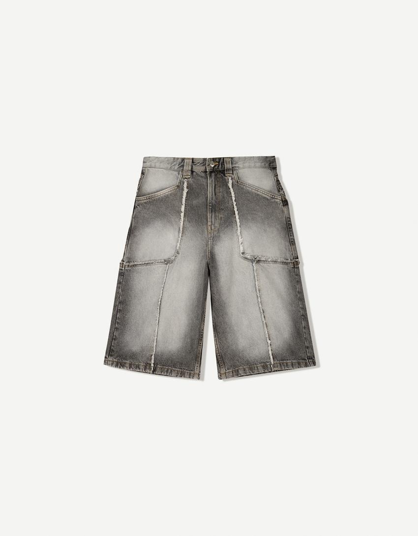 Bermuda baggy denim franges