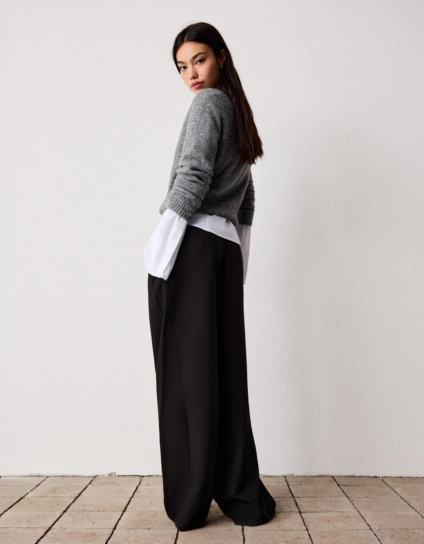Pantaloni ampi doppio tessuto-Nero