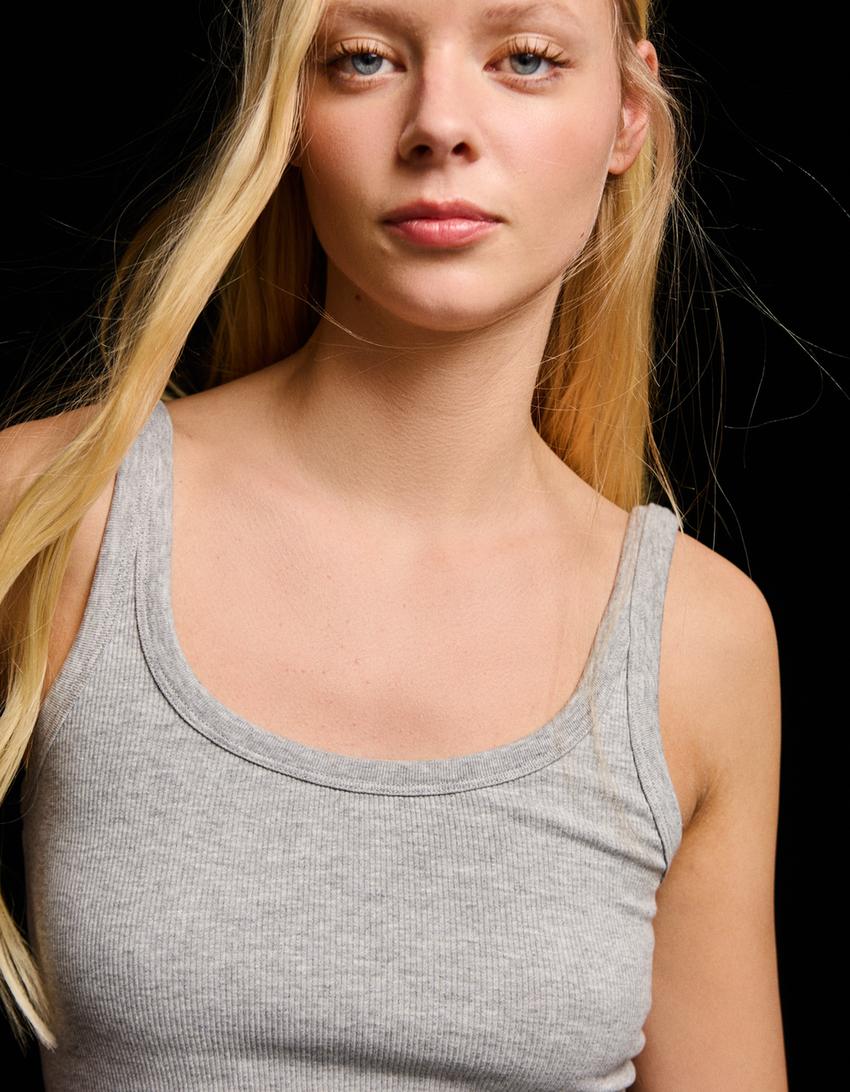 Rib vest top-Grey