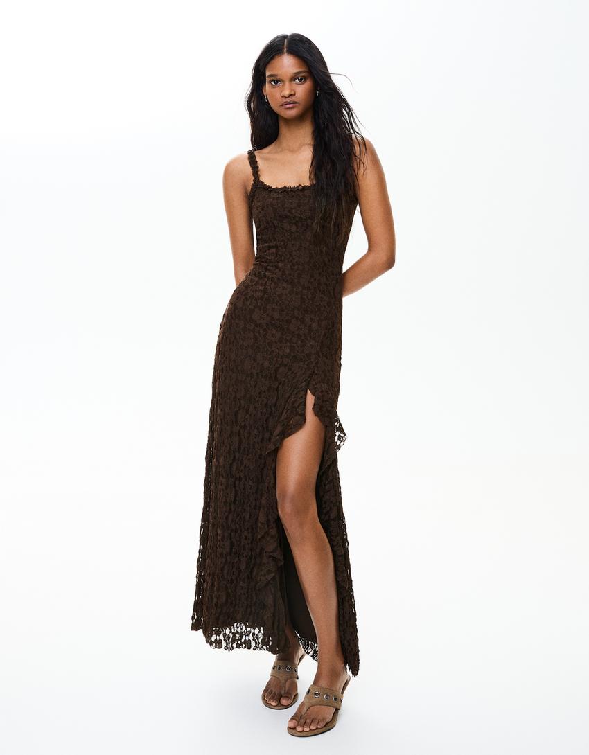 lace trimmed midi dress ASTR the Label | Berenice Lace Trim Midi Dress in Black