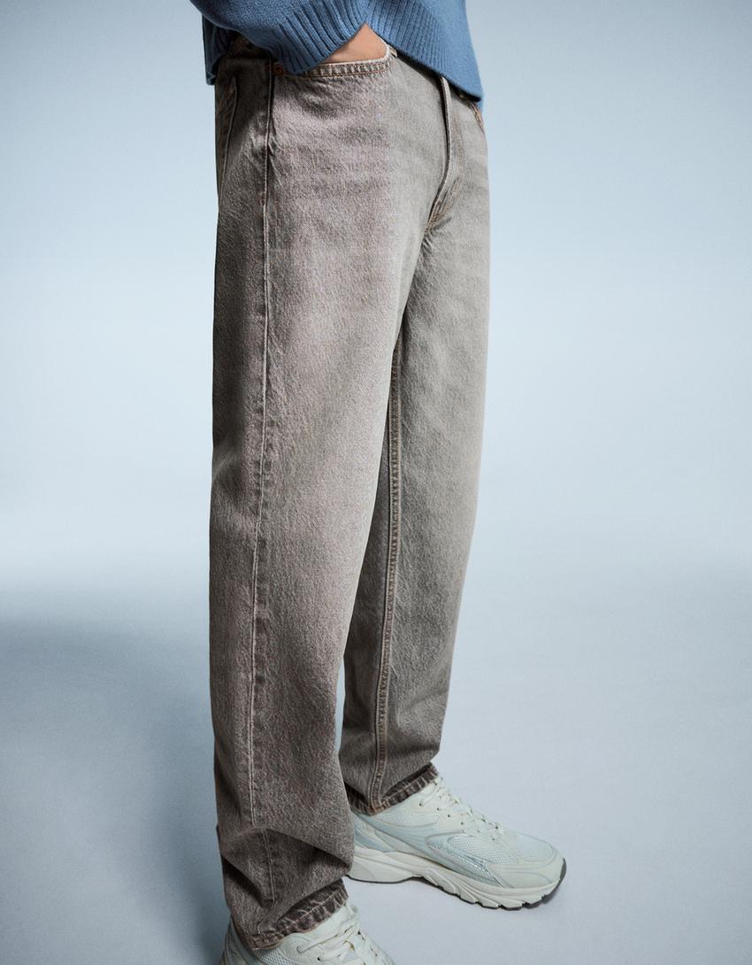 Jeans straight-Cinzento-escuro
