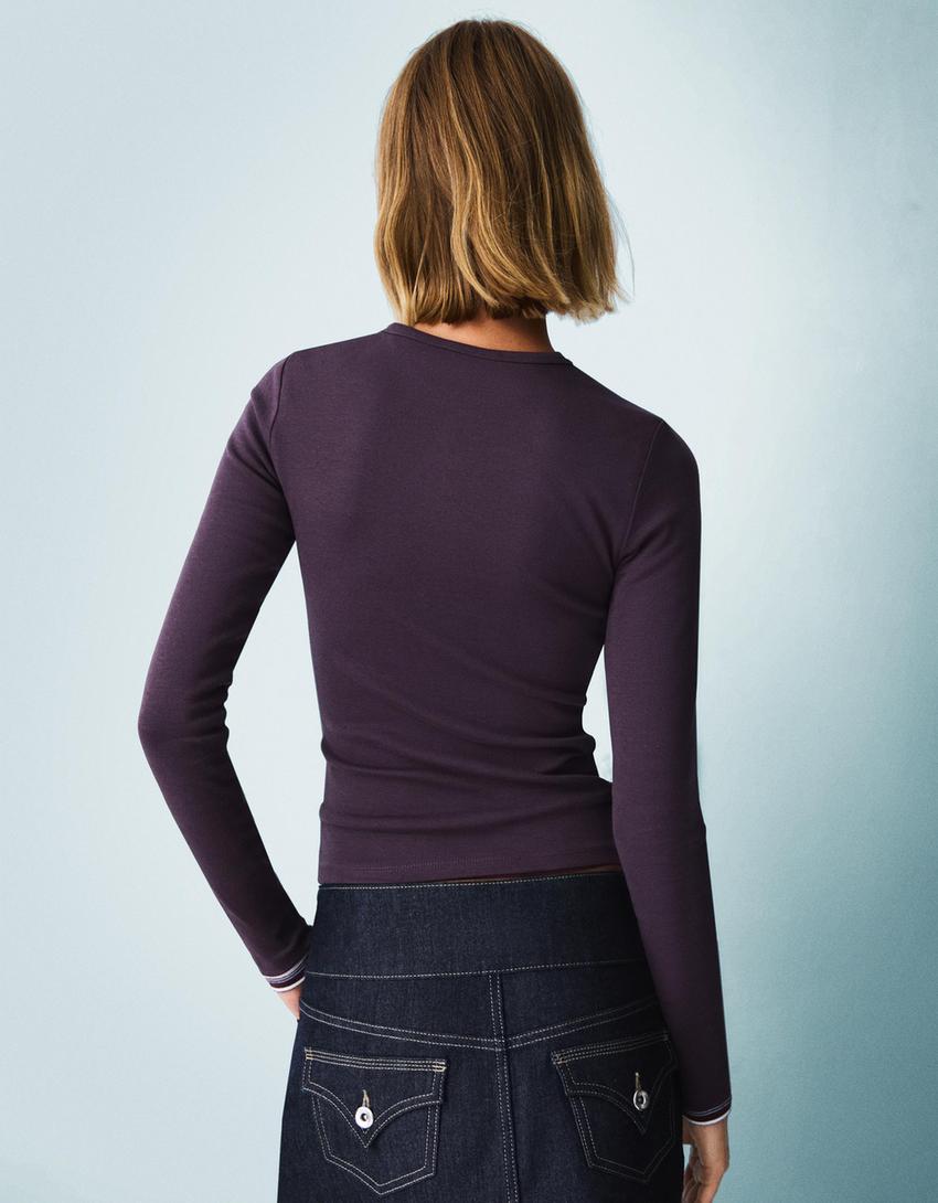 Camiseta manga longa-Morado