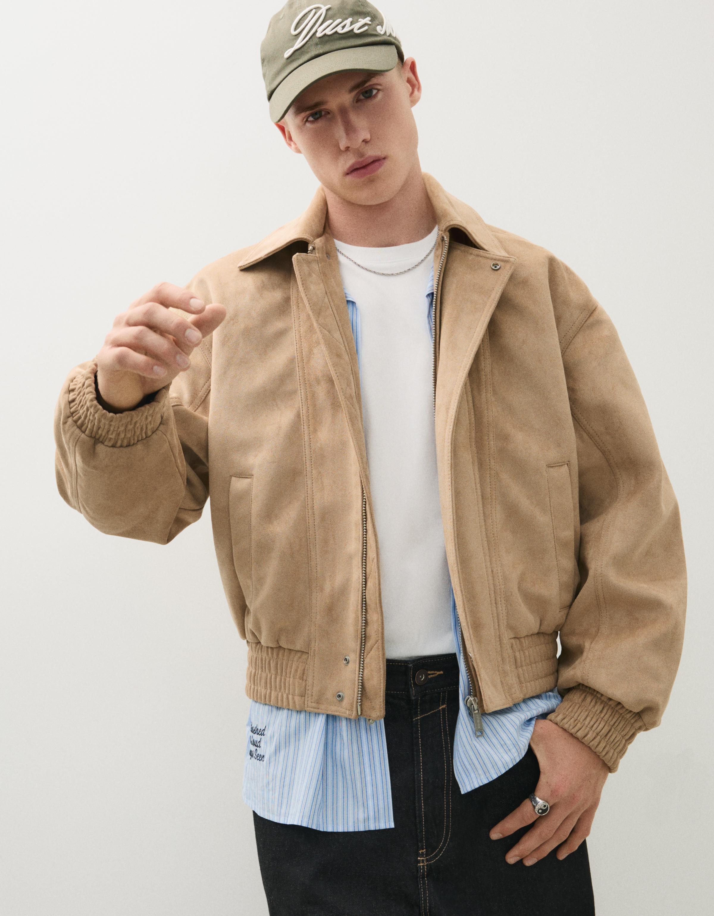 Bershka Cazadora Efecto Suede Hombre Beige