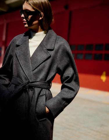 Soft-touch long coat with belt — Dark grey 3