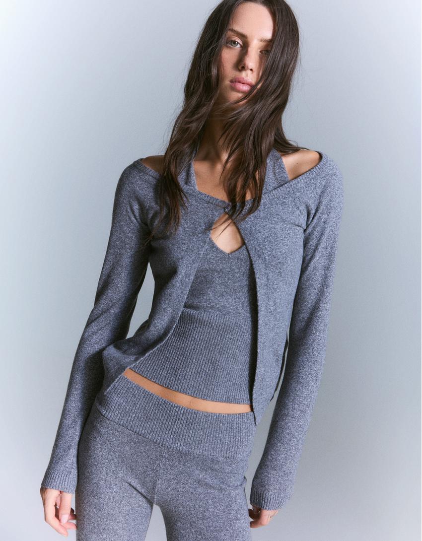 Jaqueta bardot botó-Gris-0