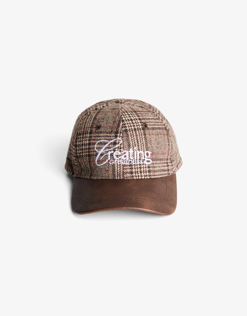 Printed leather effect peak cap-Brown
