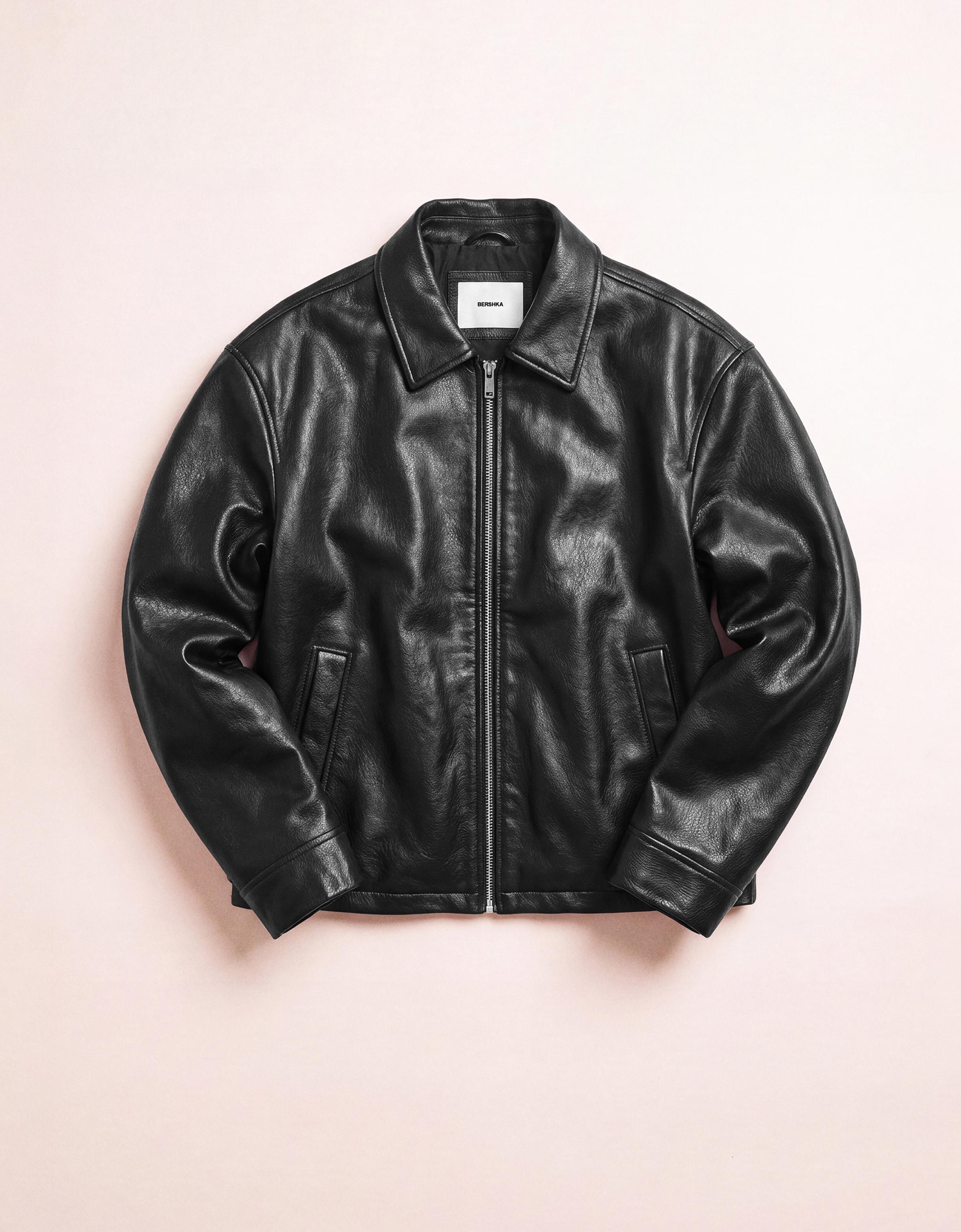 Boxy leather effect jacket — Black