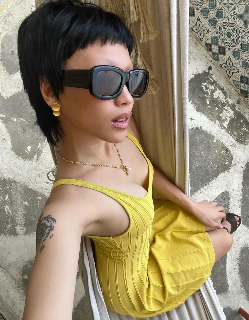 Strappy mini dress-Mustard