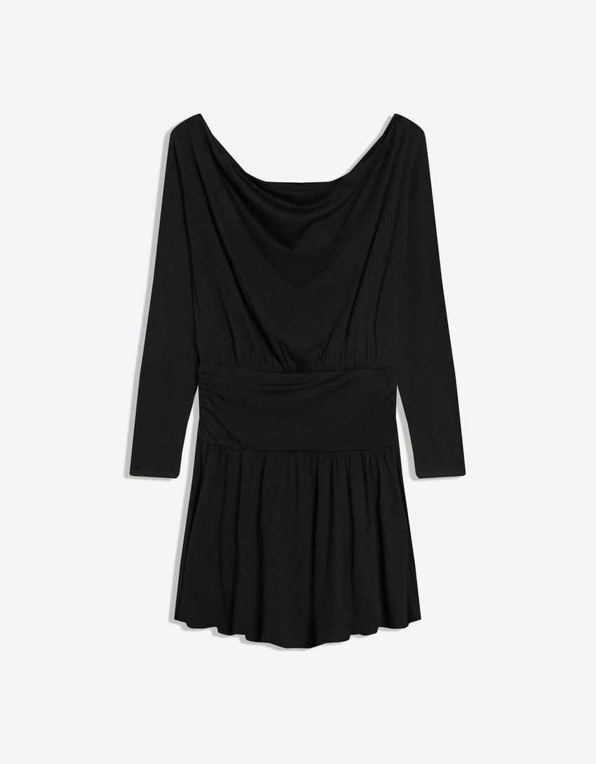 Rochie mini mânecă lungă bandă-Negru