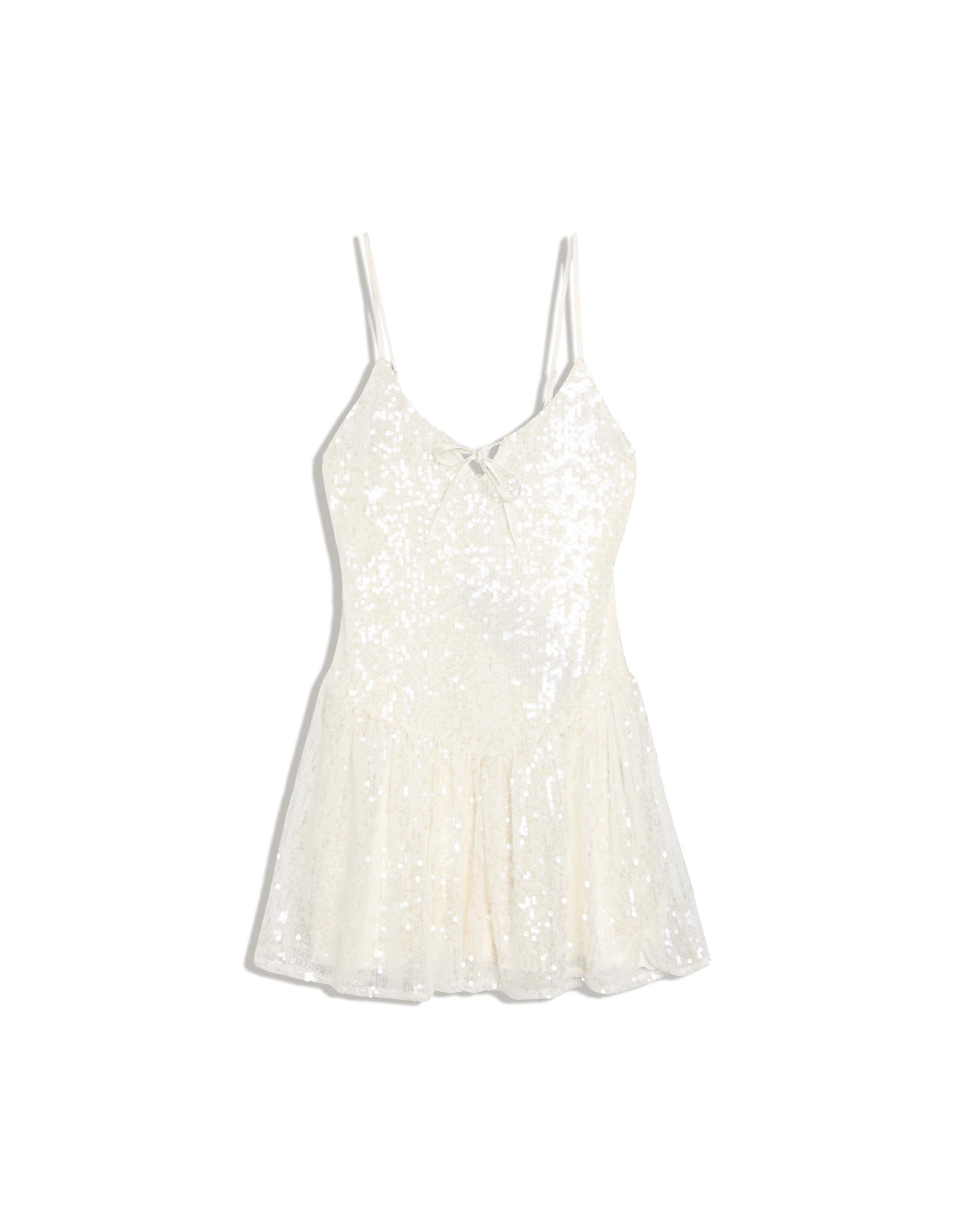 Strappy sequin mini dress with flared skirt — Cream