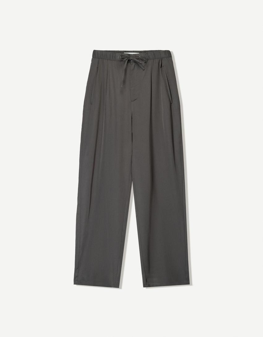 Flowing baggy jogger trousers-Grey-3