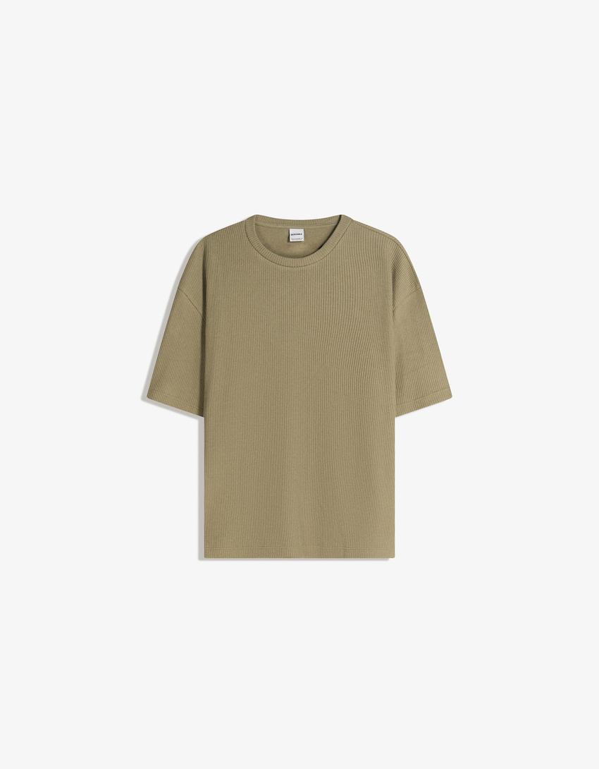 Textured short sleeve T-shirt-Khaki