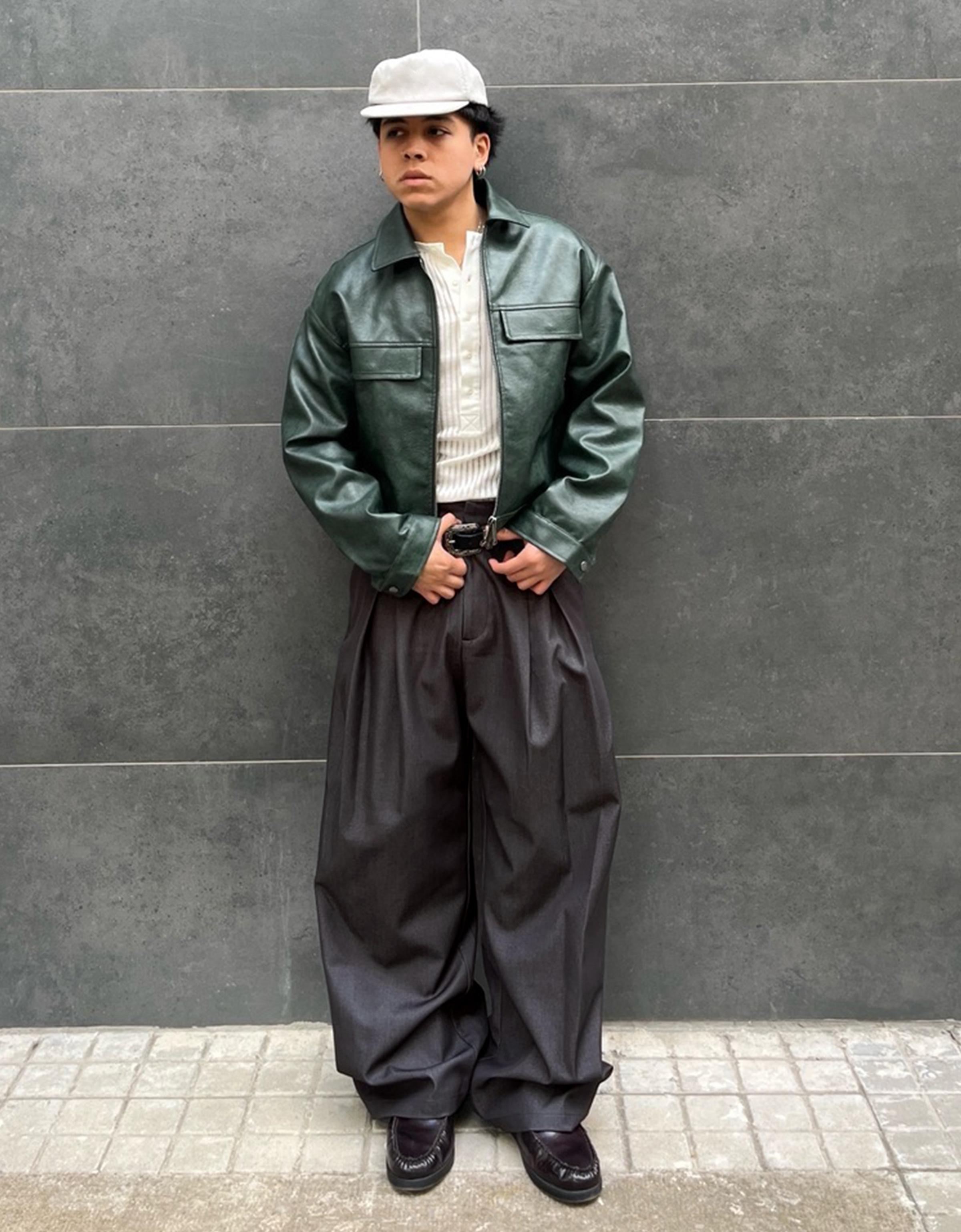 Boxy leather effect jacket — Green