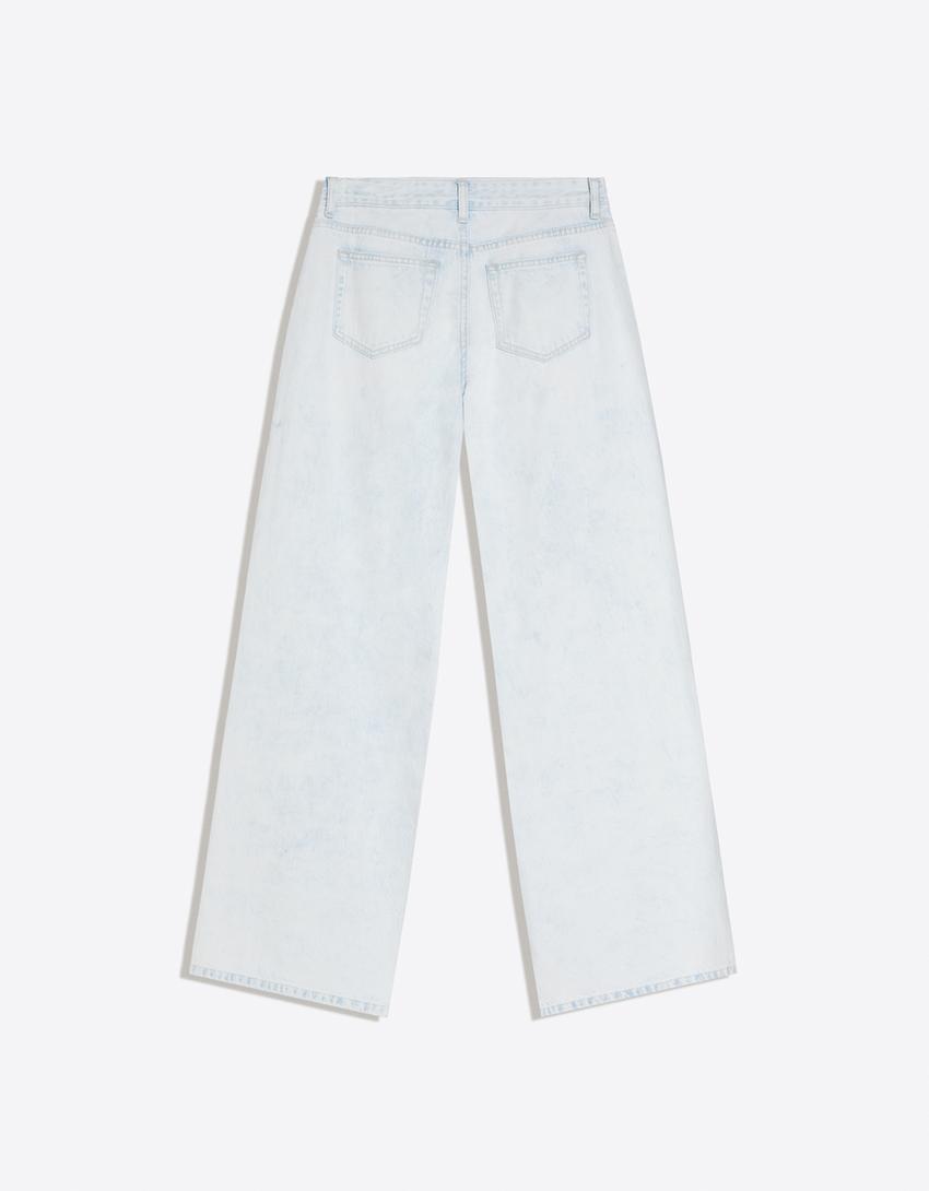 Jeans wide leg tiro bajo-Azul claro