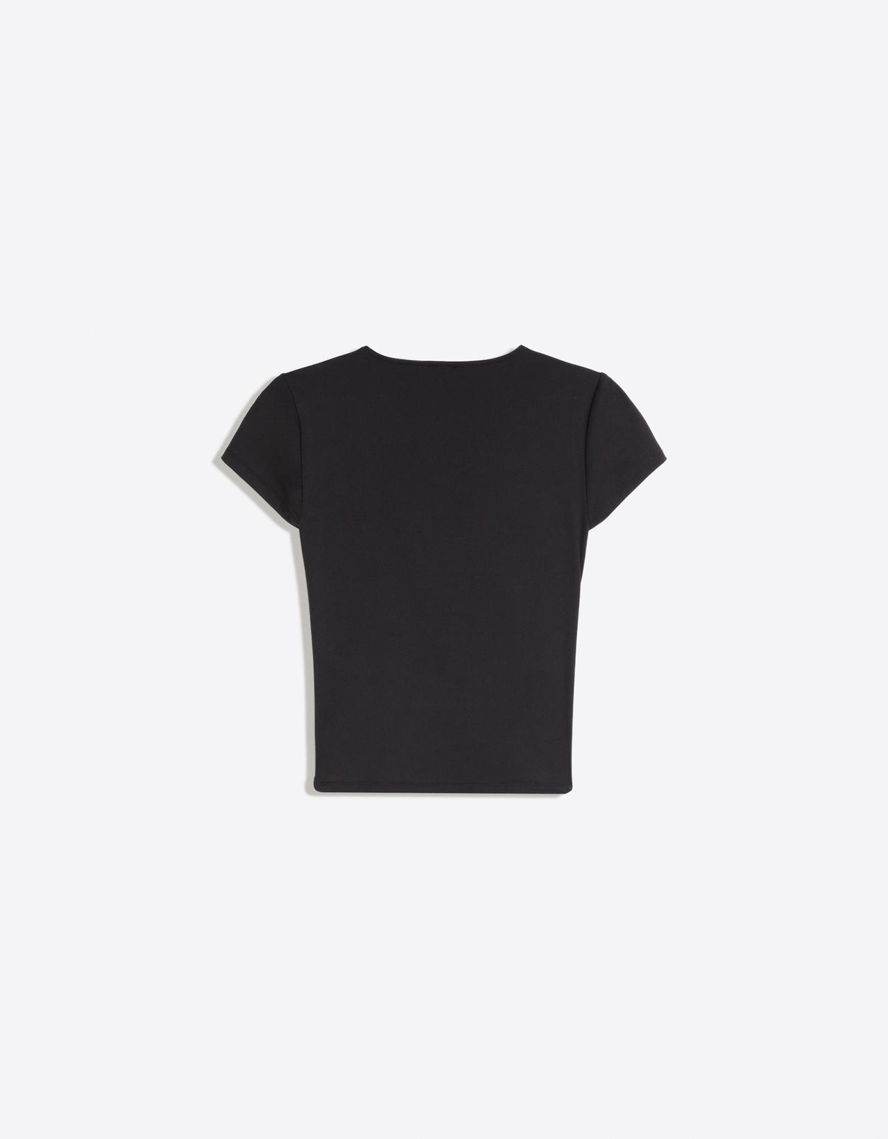 Short sleeve cut-out polyamide T-shirt — Black