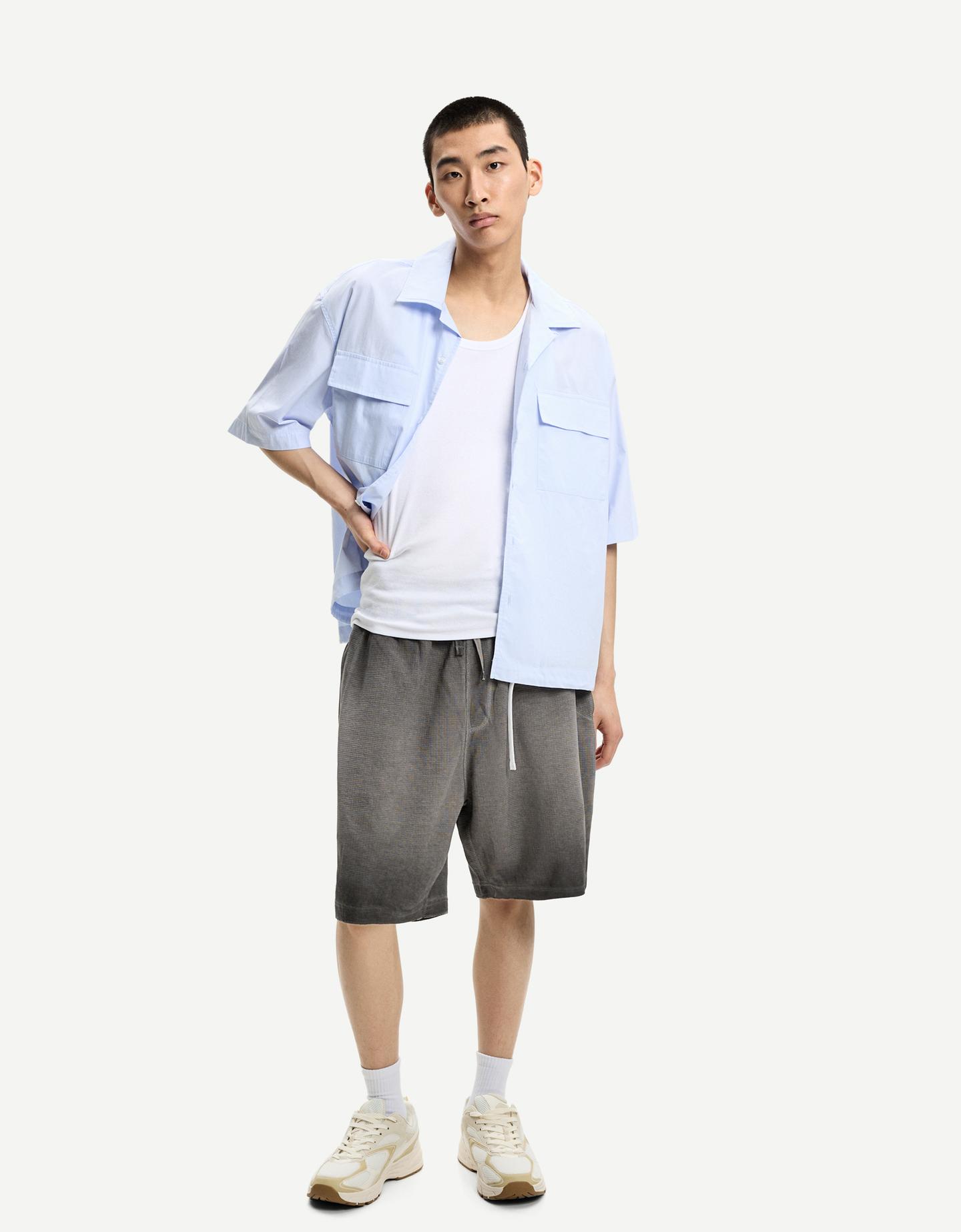 Bershka Bermuda Waffle Efecto Lavado Hombre Xs Gris