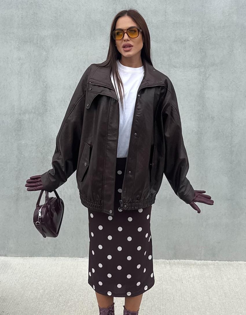 Printed midi skirt-Brown