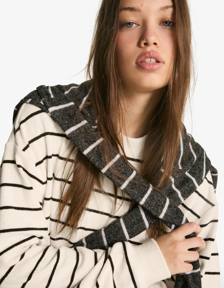 Stripe knit jumper-Cream