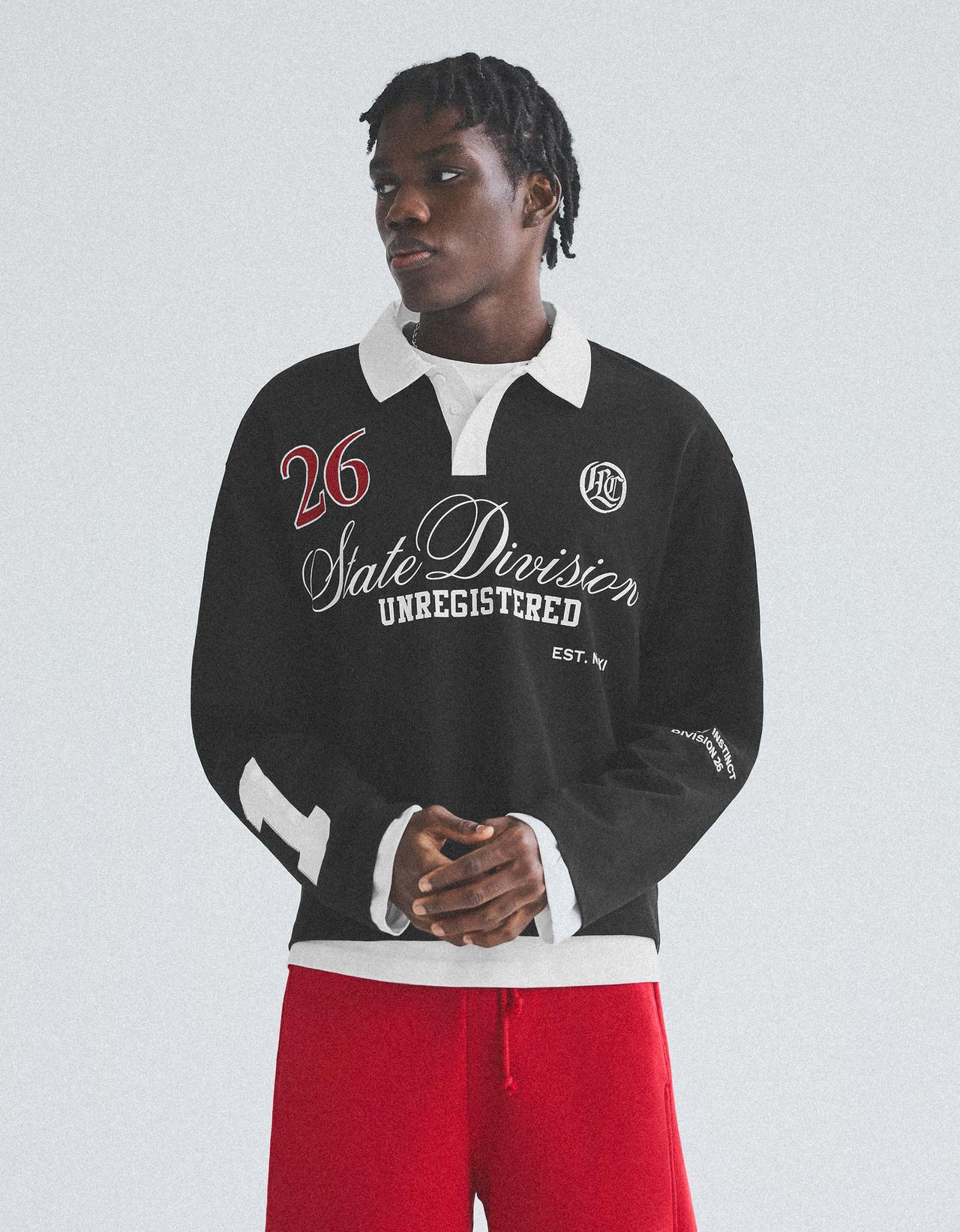 Long sleeve print polo shirt — Black