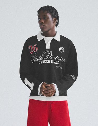 Long sleeve print polo shirt — Black 1