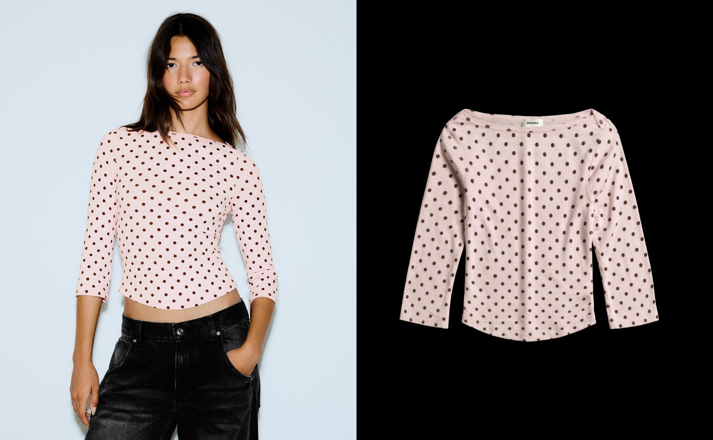 Boat neck long-sleeve T-shirt — Pink