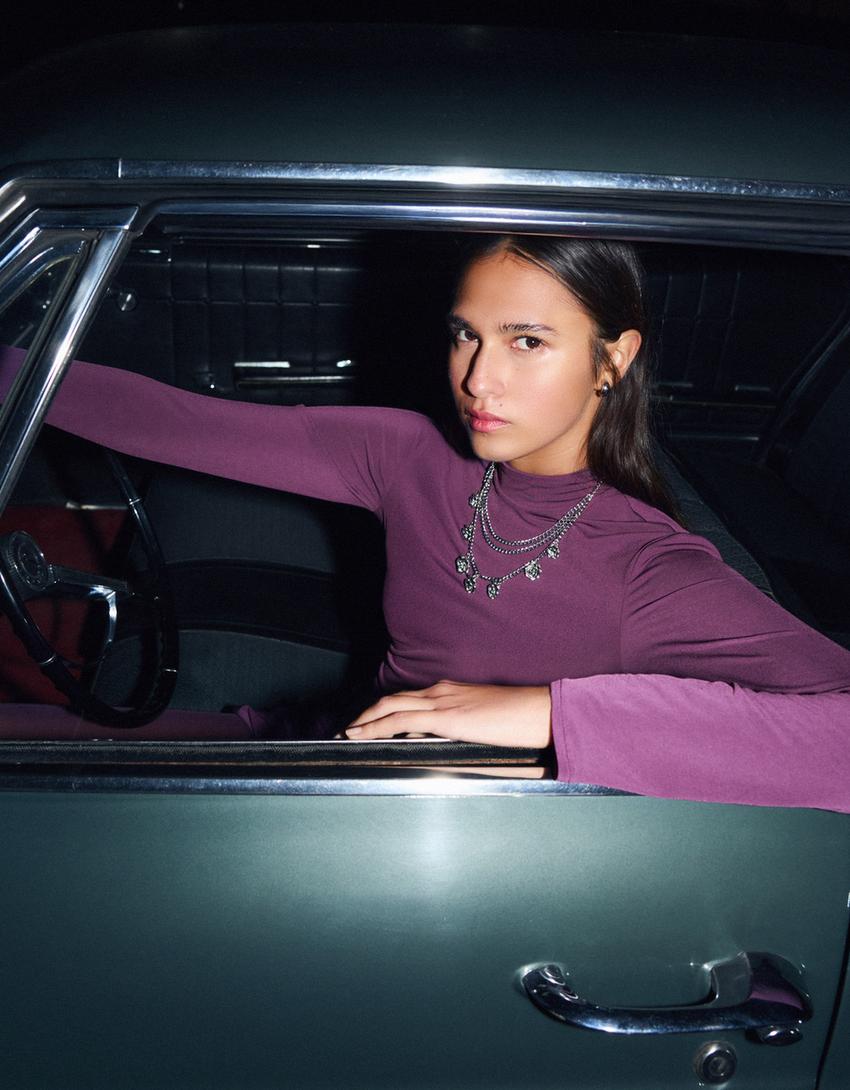 قلادة سلسلة دلايات وردية-فضي