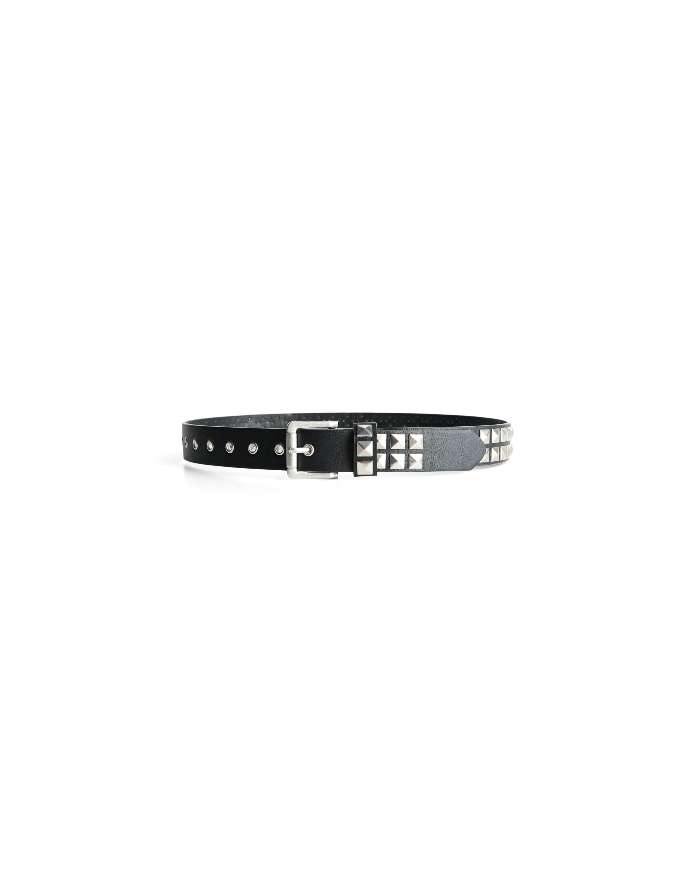 Studded leather effect belt — Black