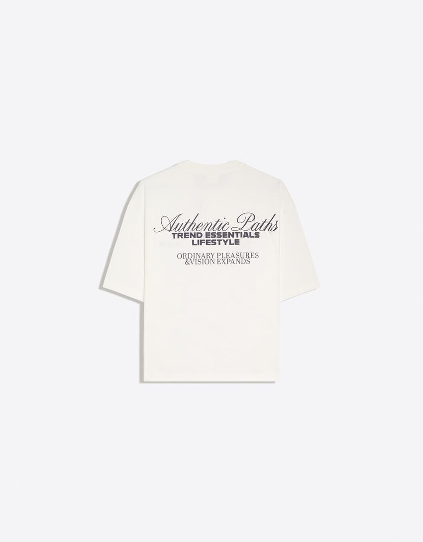 T-shirt boxy brodé-Blanc cassé