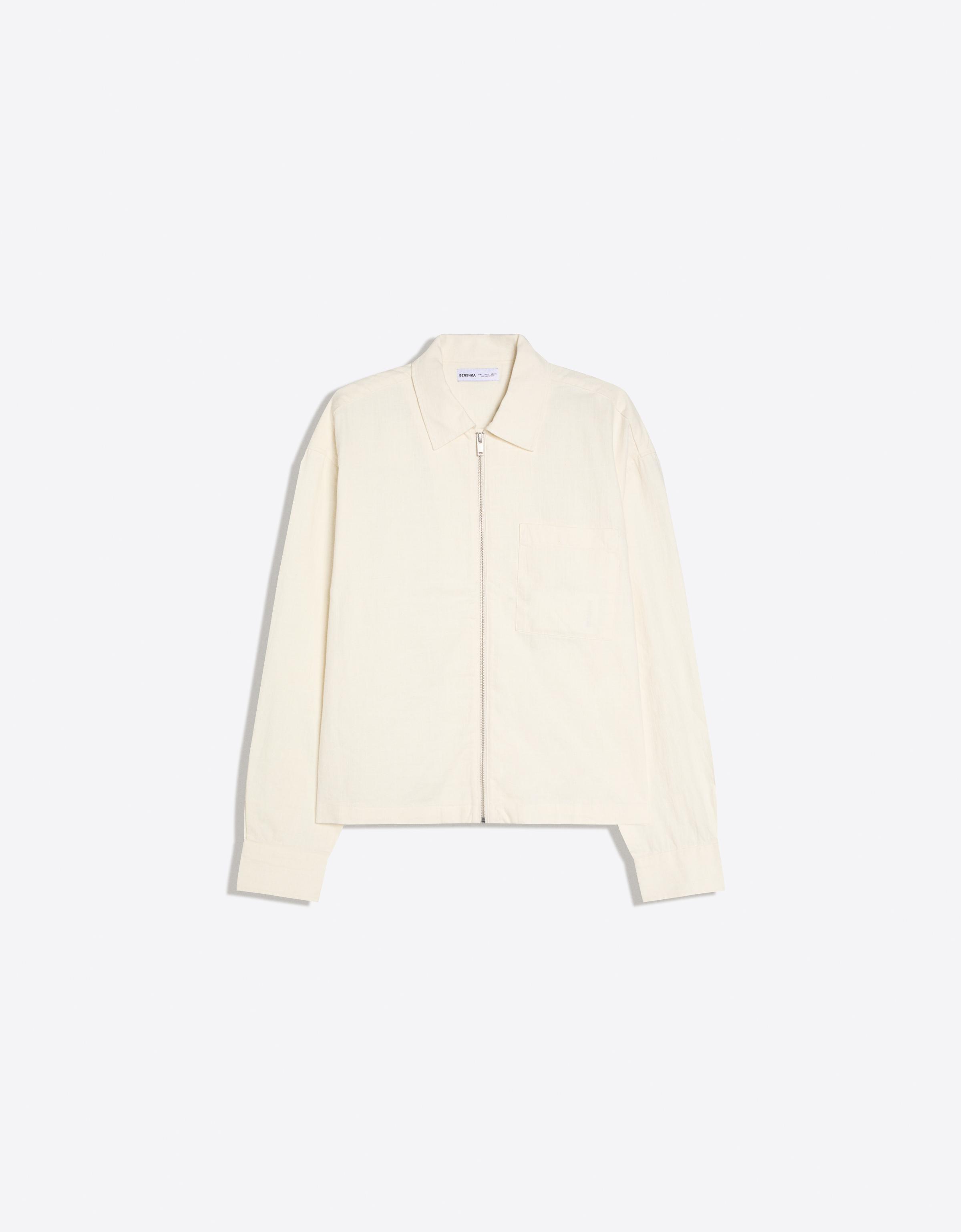 Zip-up overshirt with linen — White
