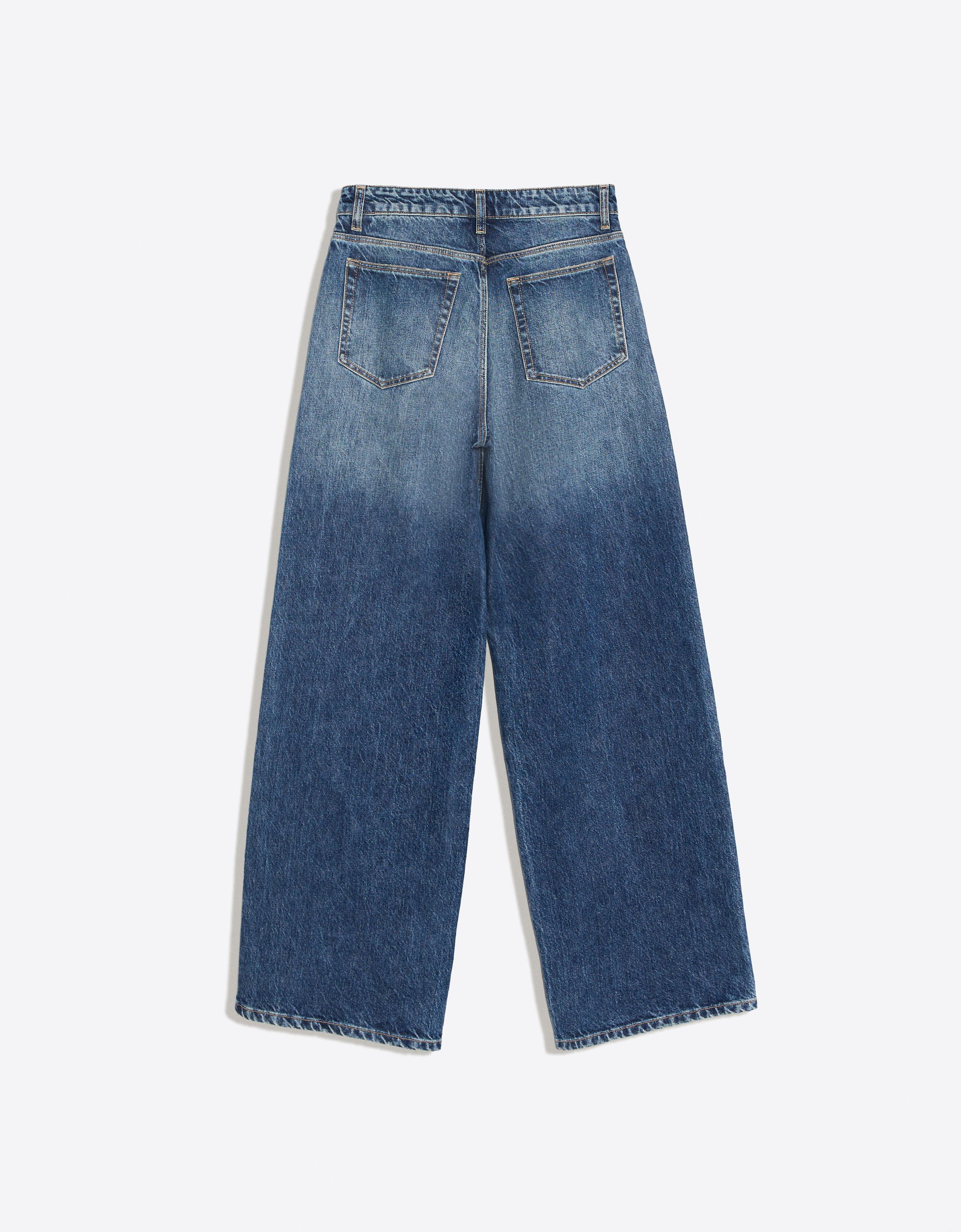 Vintage wash wide-leg high-waist jeans — Blue