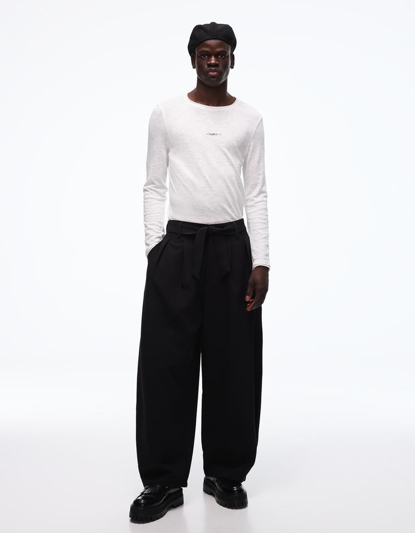 سروال محبوك فضفاض للغاية-أسود