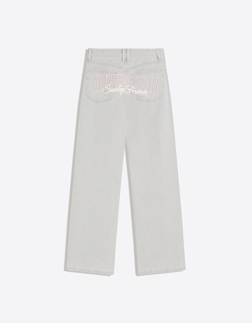 Twill straight-leg trousers-Grey