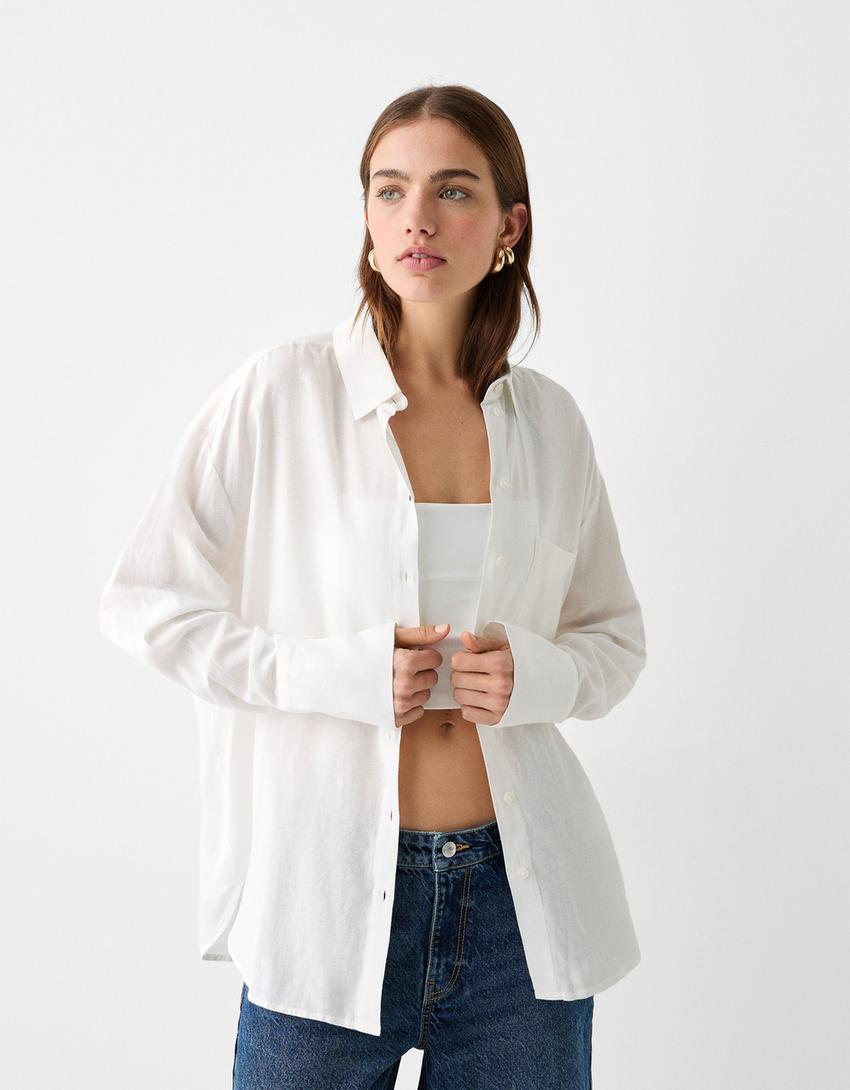 Rustic oversize long sleeve shirt-Off white-0