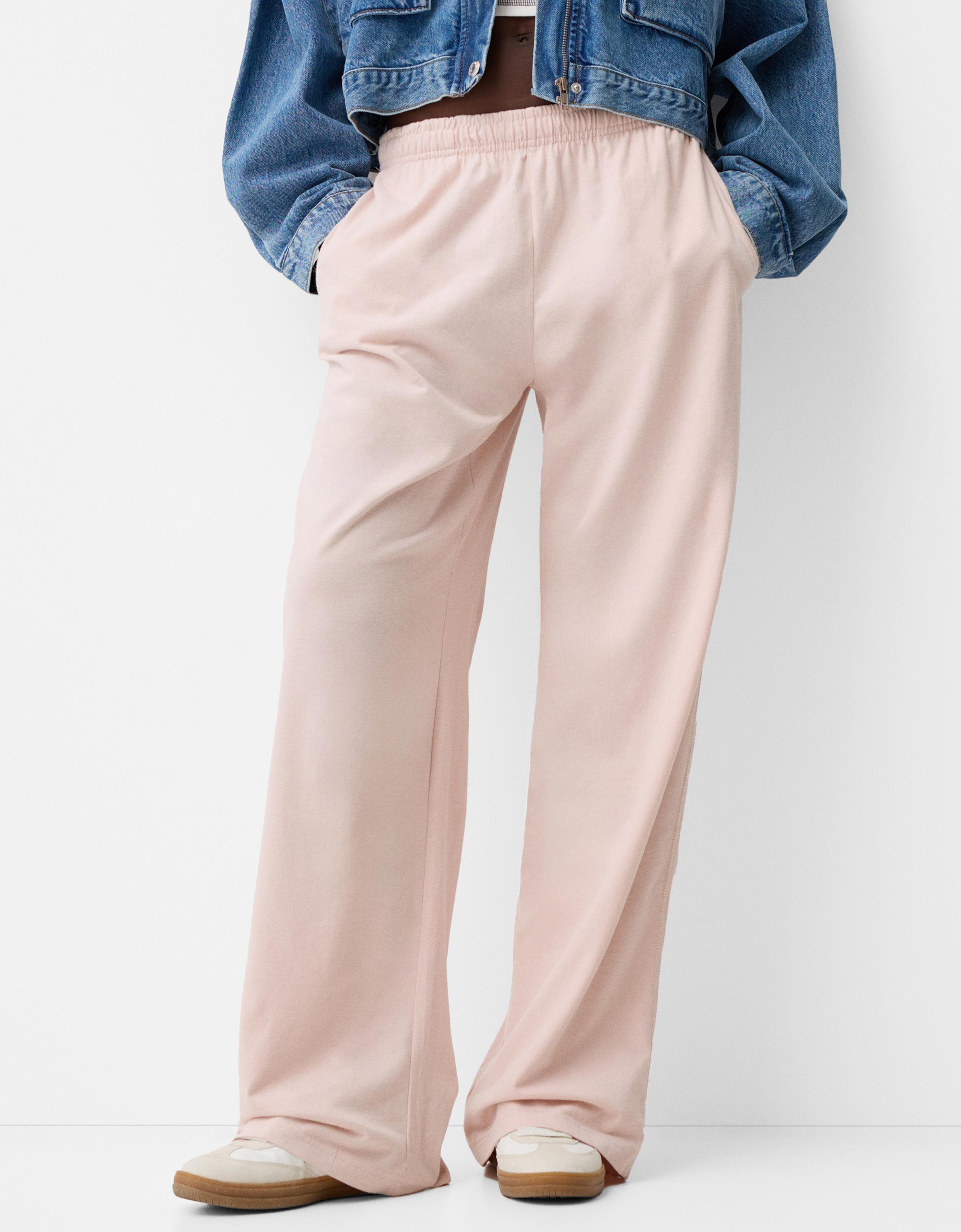 Bershka Straight-Fit-Hose Mit Gummizugbund Damen Xs Rosa