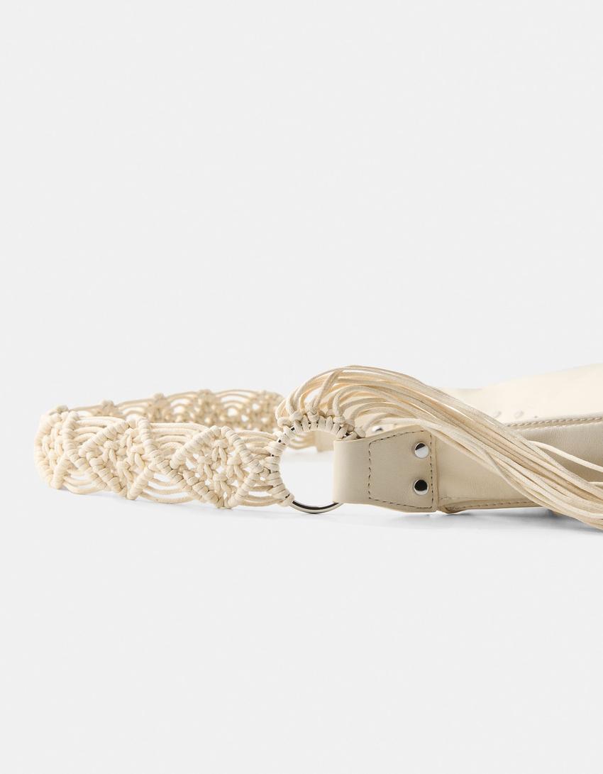 Macramé handle bag-Cream