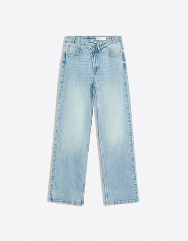 Wide-leg straight-fit jeans with crossover waist — Light blue 5