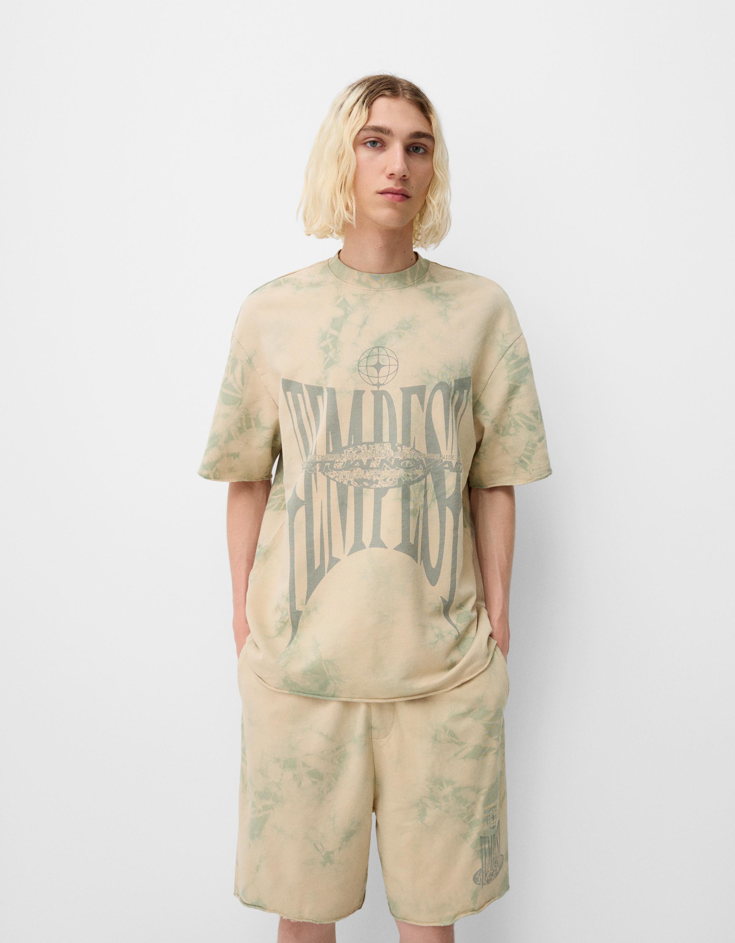 Bershka Bermudas Im Baggy-Hosen-Stil Mit Tie-Dye Herren M Beige