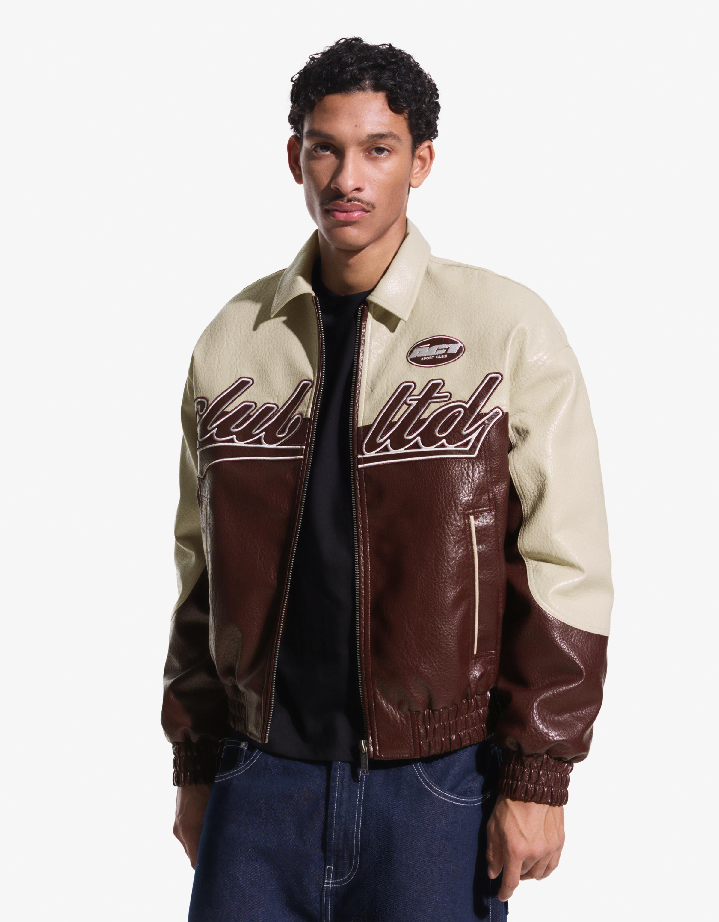 Blok renkli suni deri ceket - Görsel 26