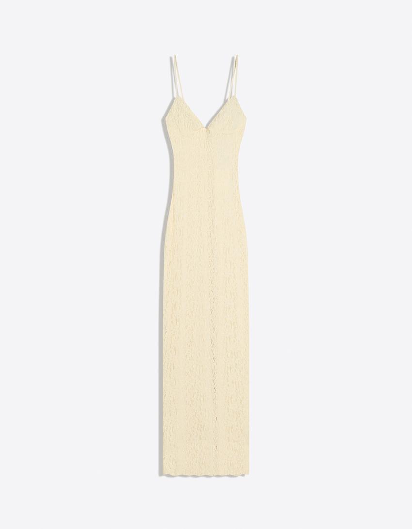 Strappy lace midi dress - Women | Bershka Strappy lace midi dress - Women | Bershka