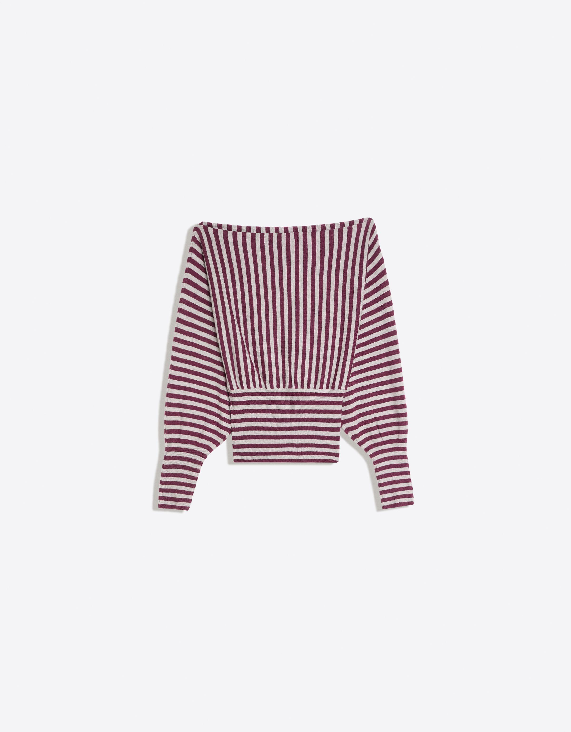 Bershka Asimetrik yaka çizgili kazak görsel 2