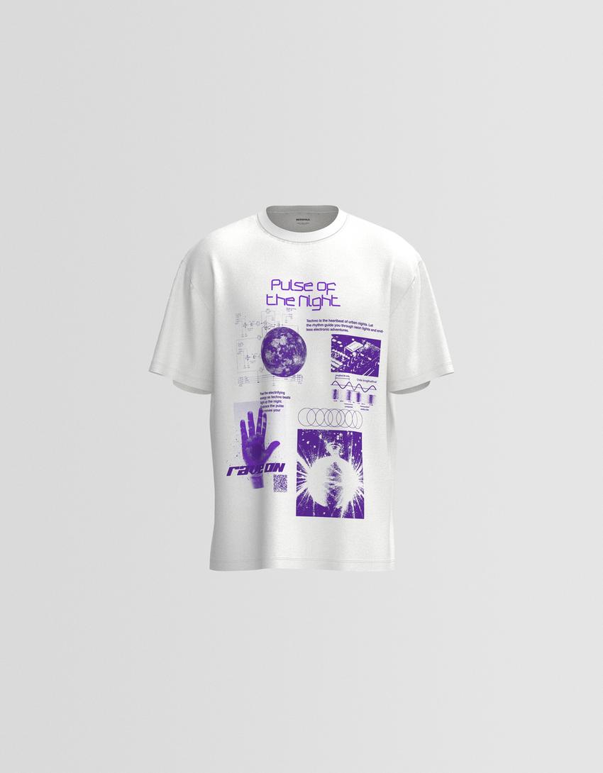 Bershka Wearable Art short sleeve T-shirt-White-6