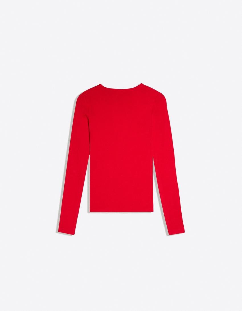 Maglietta a maniche lunghe con collo rotondo-Rosso