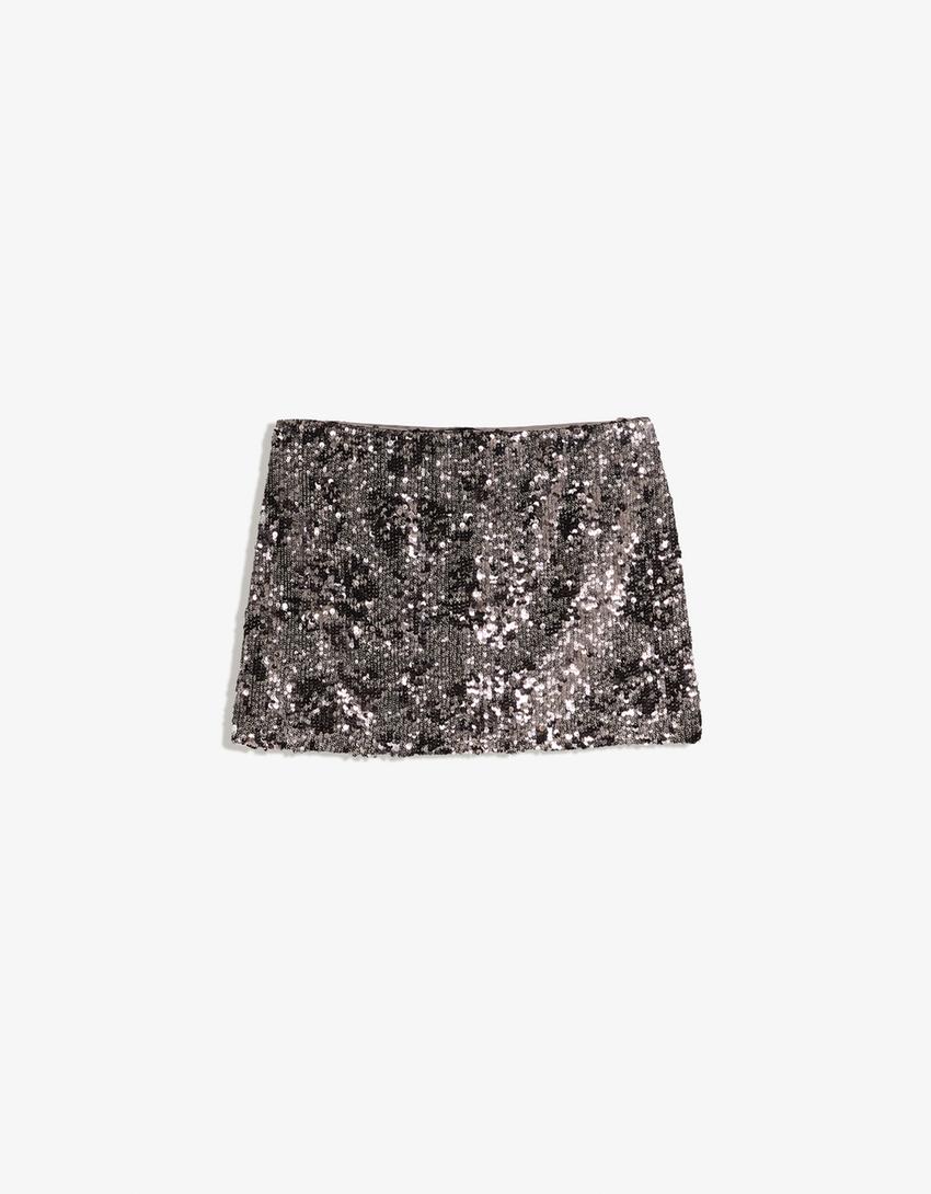 Mini-jupe à paillettes-Gris foncé