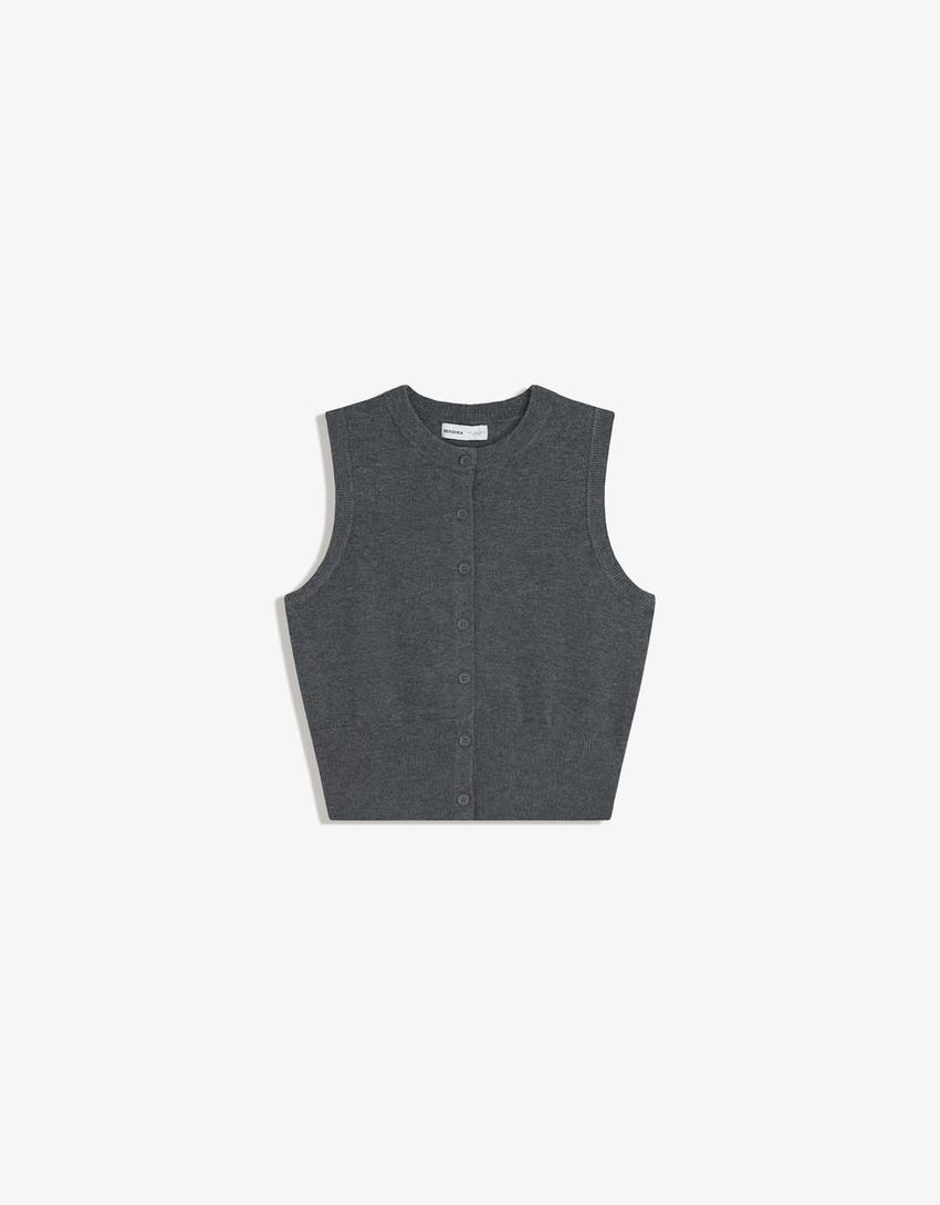 Gilet en maille à boutons-Gris