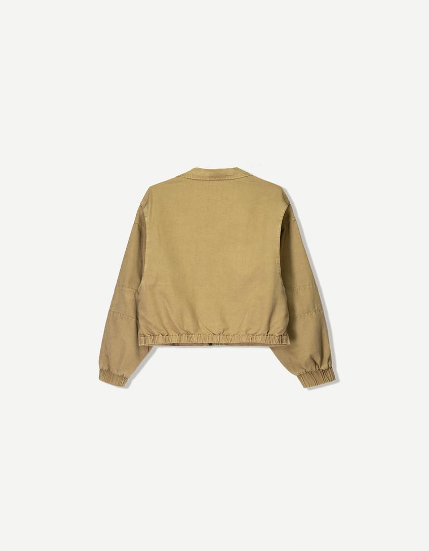 Maxi jacket with pockets-Khaki-4