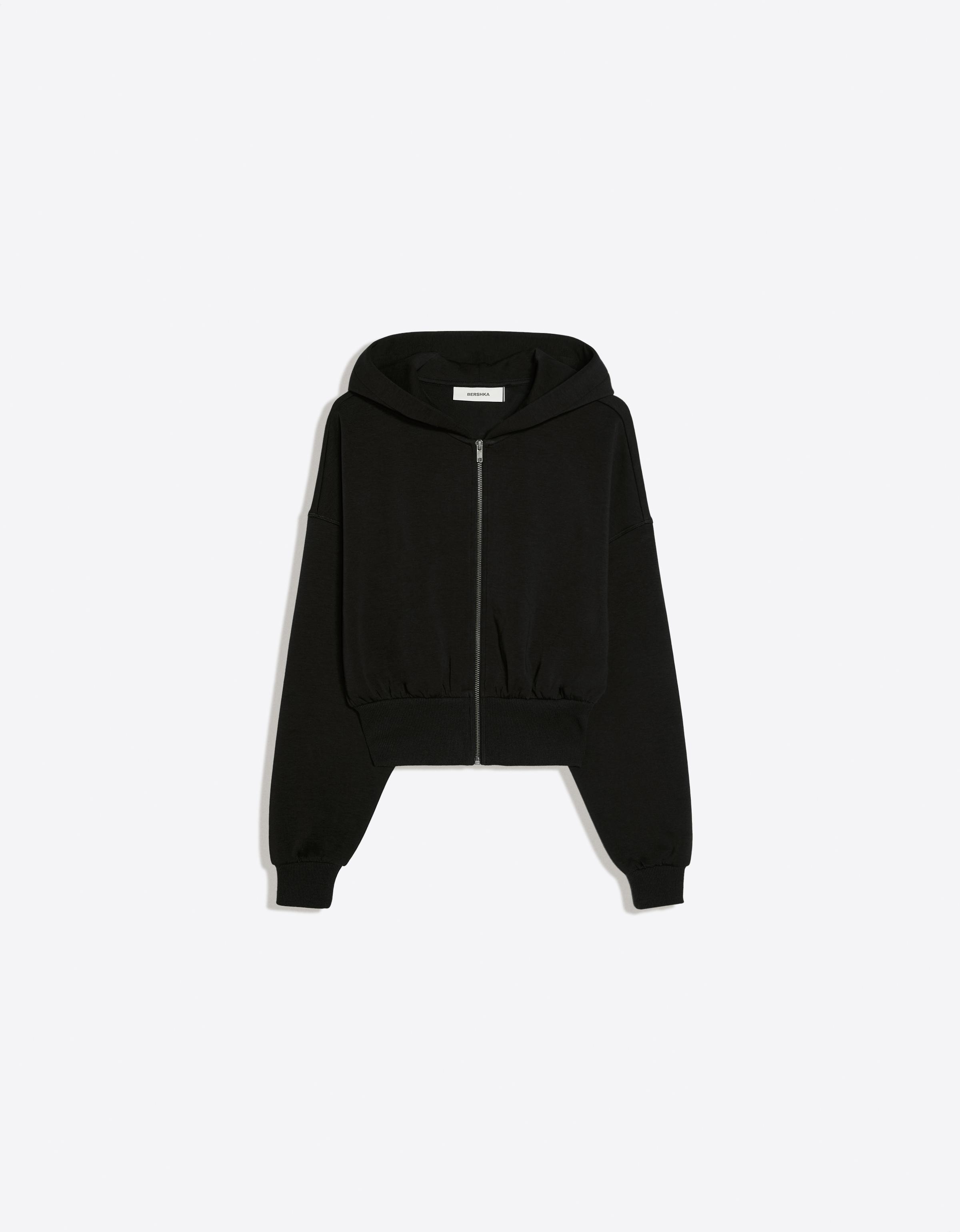 Zip-up hooded sweatshirt with sash — Black