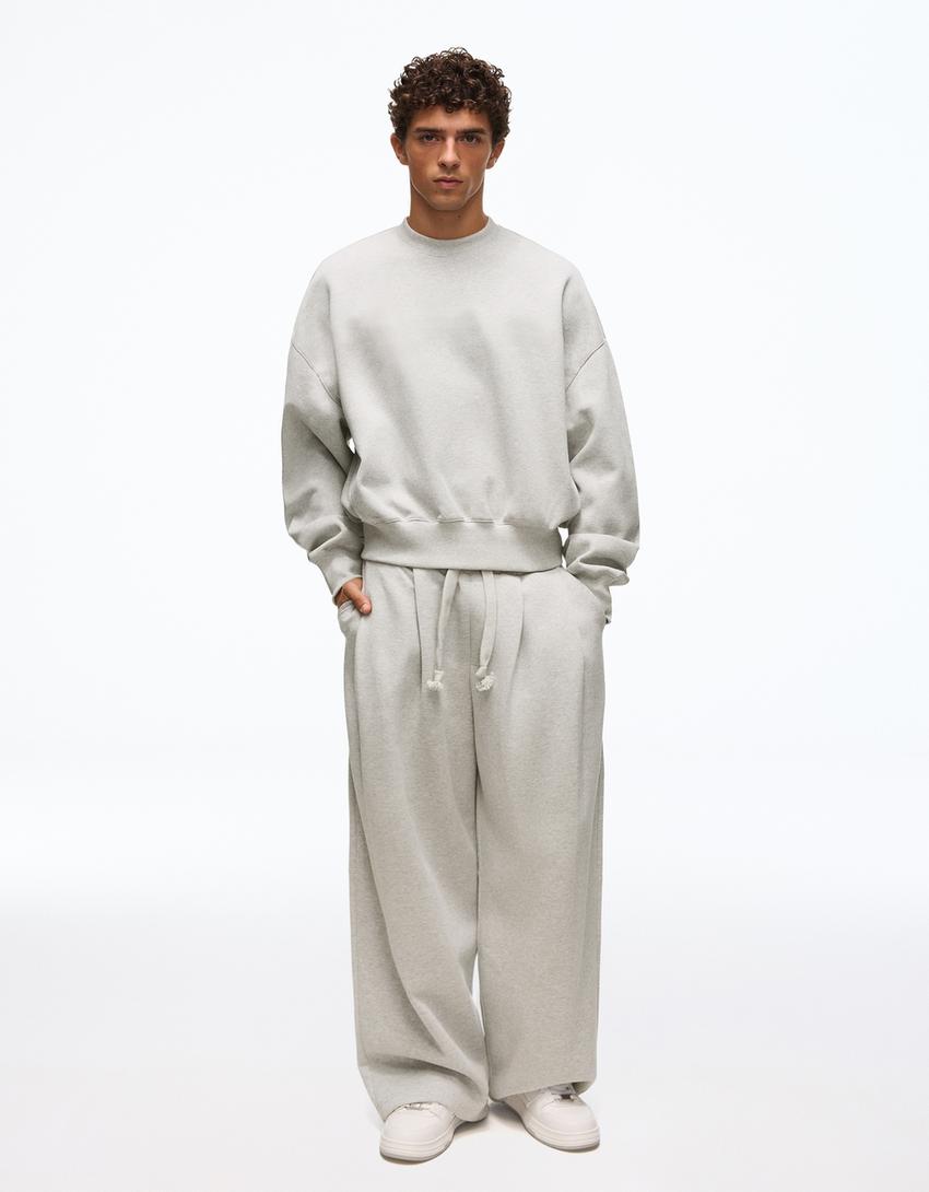 Bisiklet yaka sweatshirt-Gri