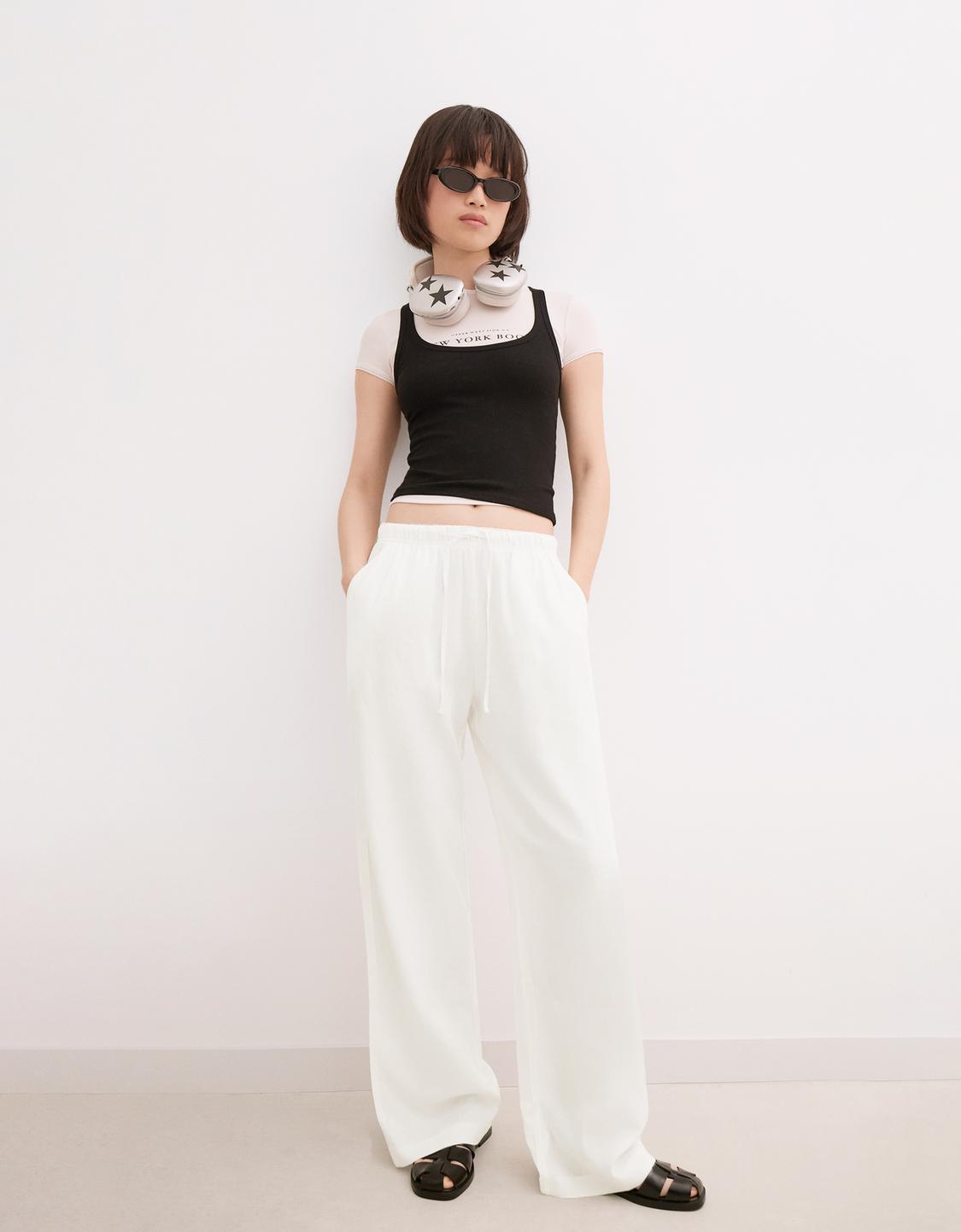 Linen blend trousers with an elasticated waistband