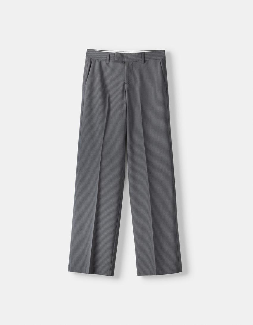 Low waist straight fit özel dikim pantolon-Koyu gri-4